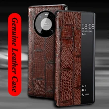 Genuine Leather Case for Huawei Mate 40 Pro Plus Mate 40 Mate40 Cover Window View Cowhide Flip Smart Auto Sleeping Wake Up Funda