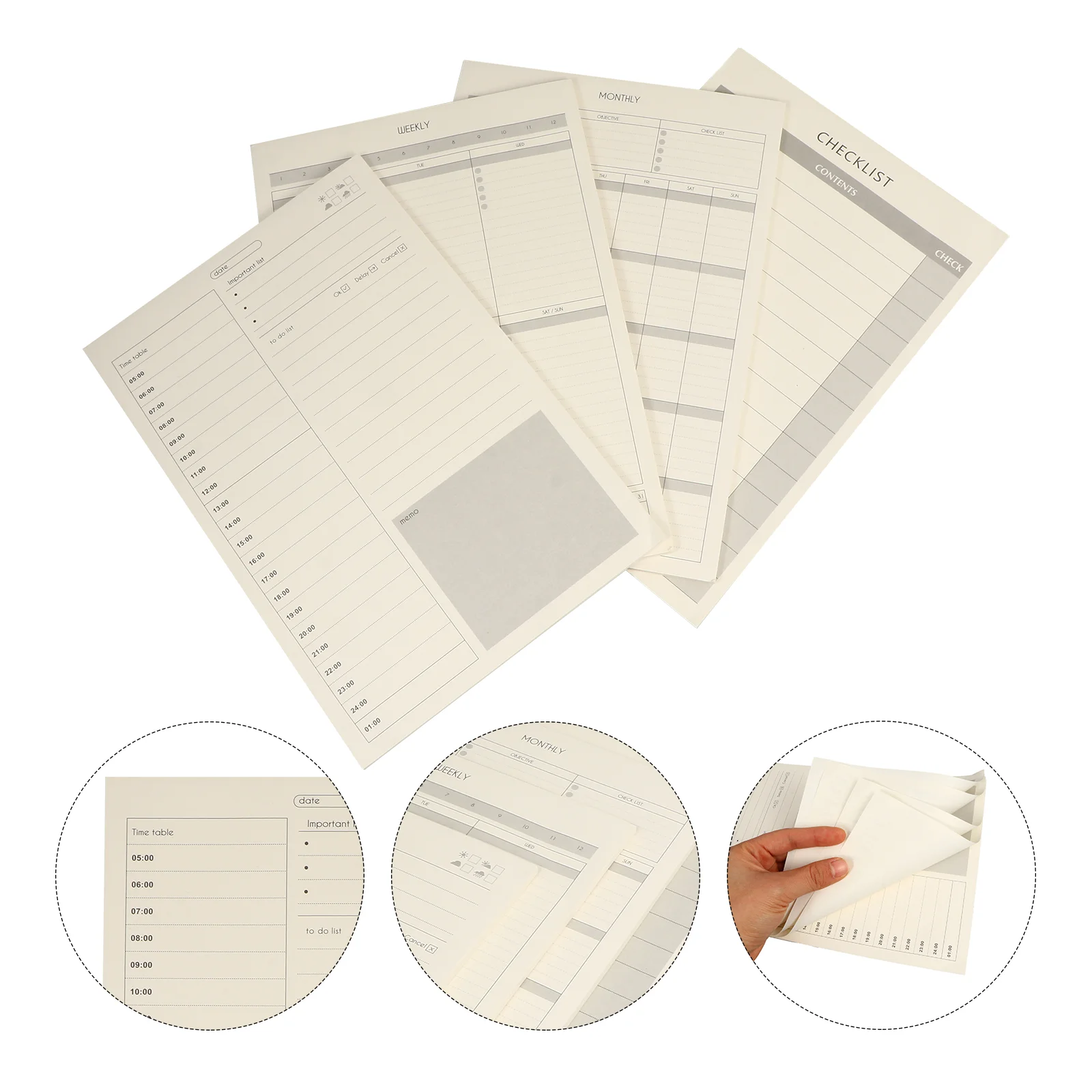 

4 упаковки ежедневных, еженедельных и ежемесячных блокнотов, контрольный список расписаний, блокнот