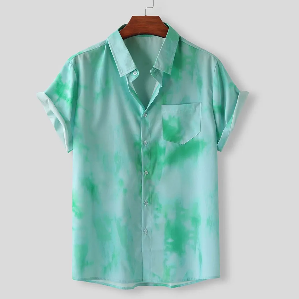 Модная мужская гавайская рубашка для отдыха свободная с отворотом коротким