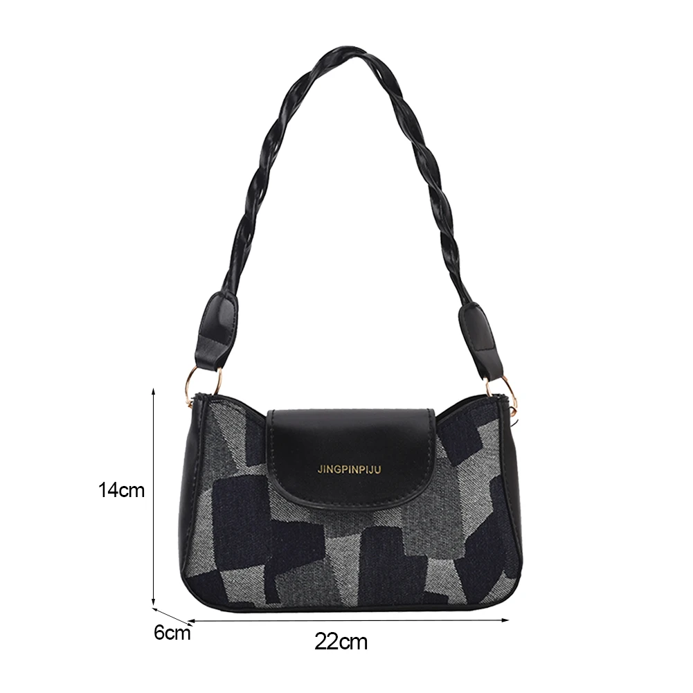 

Vintage Women Denim Patchwork Shoulder Crossbody Messenger Bag Ladies Small Flap Underarm Bags Handbags Purse