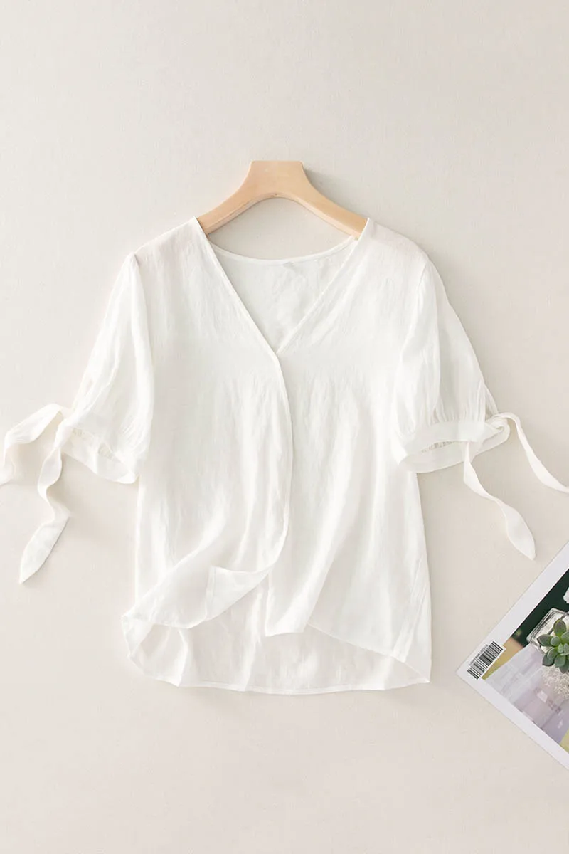 

Summer fashion Korean style small fresh lace-up short-sleeved versatile light and solid color loose Tees women