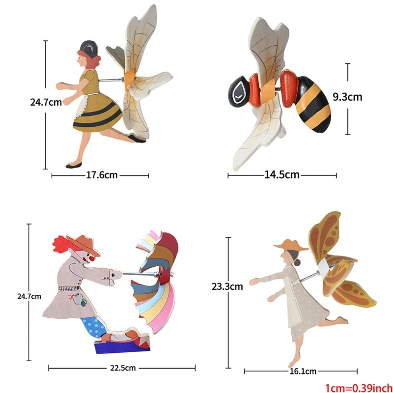 

2021 New Funny Outdoor Garden Statue Art Wooden Whirligig Clown Windmill Ornament Bee Elf Shaped Wind Indicator Decor