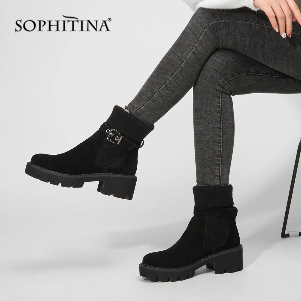 SOPHITINA/стильные женские ботинки Повседневные слипоны ручной работы с круглым