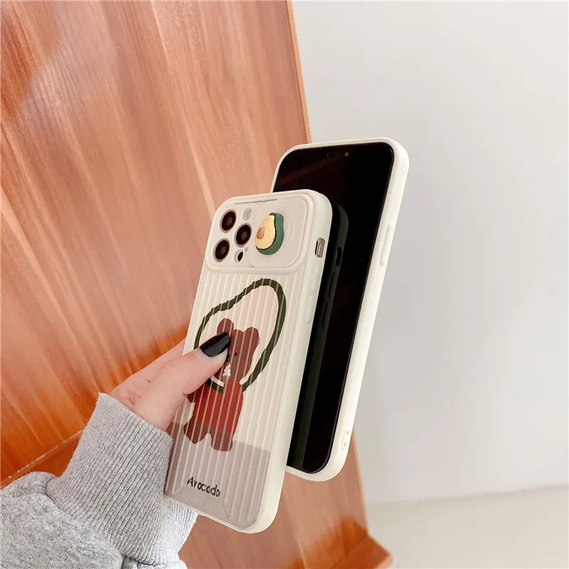 

3D Cartoon cherry avocado bear lens soft Phone case for iphone 12 11 Pro Max MiNi 7 8 Plus X XS Max XR SE 2020 cute cover