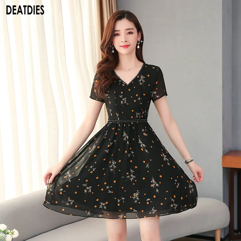 Женское шифоновое платье с коротким рукавом элегантное офисное v образным