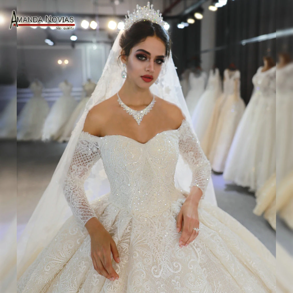 Trouwjurk свадебное платье с открытыми плечами и рукавами реальные фотографии