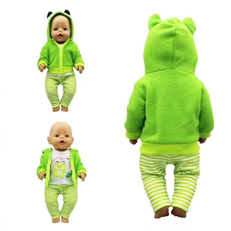 

Fit 18 inch Baby New Born Doll Clothes Accessories Frog Hat Three-piece Suit For Baby Birthday Gift