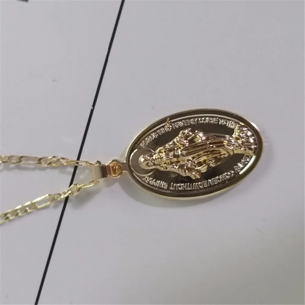 Золотистый медальон с монетами Девы Марии для женщин и мужчин длинное ожерелье