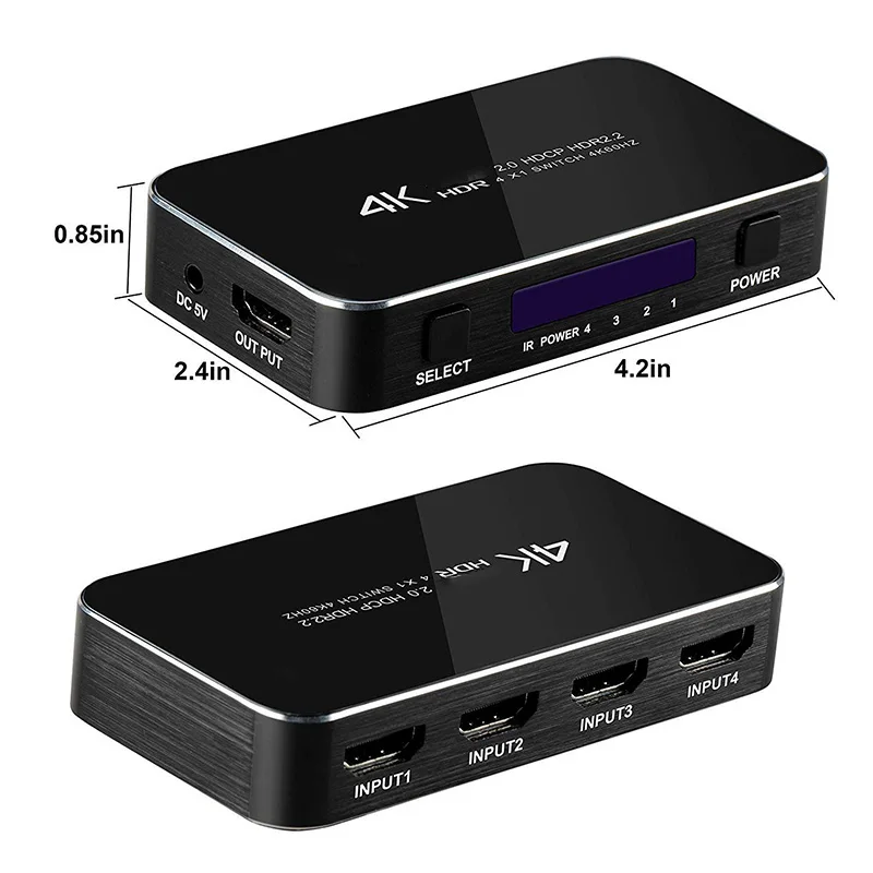 

HDMI-совместимый сплиттер 4 входа 1 выход HDMI-совместимый переключатель HDR для HDTV 4K с аудио экстрактором 3,5 мм ARC Switch Adapter