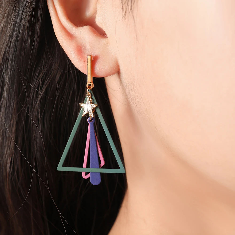 

Six Color Linear Chain Drop Earring For Women Trendy Style Black Trangle Pendant Dangle Earring Jewelry For Girl Birthday Gift