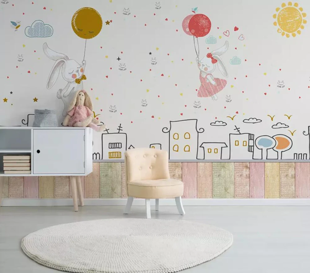 3D обои Milofi на заказ Мультяшные фрески луна кролик пара фон для детской комнаты