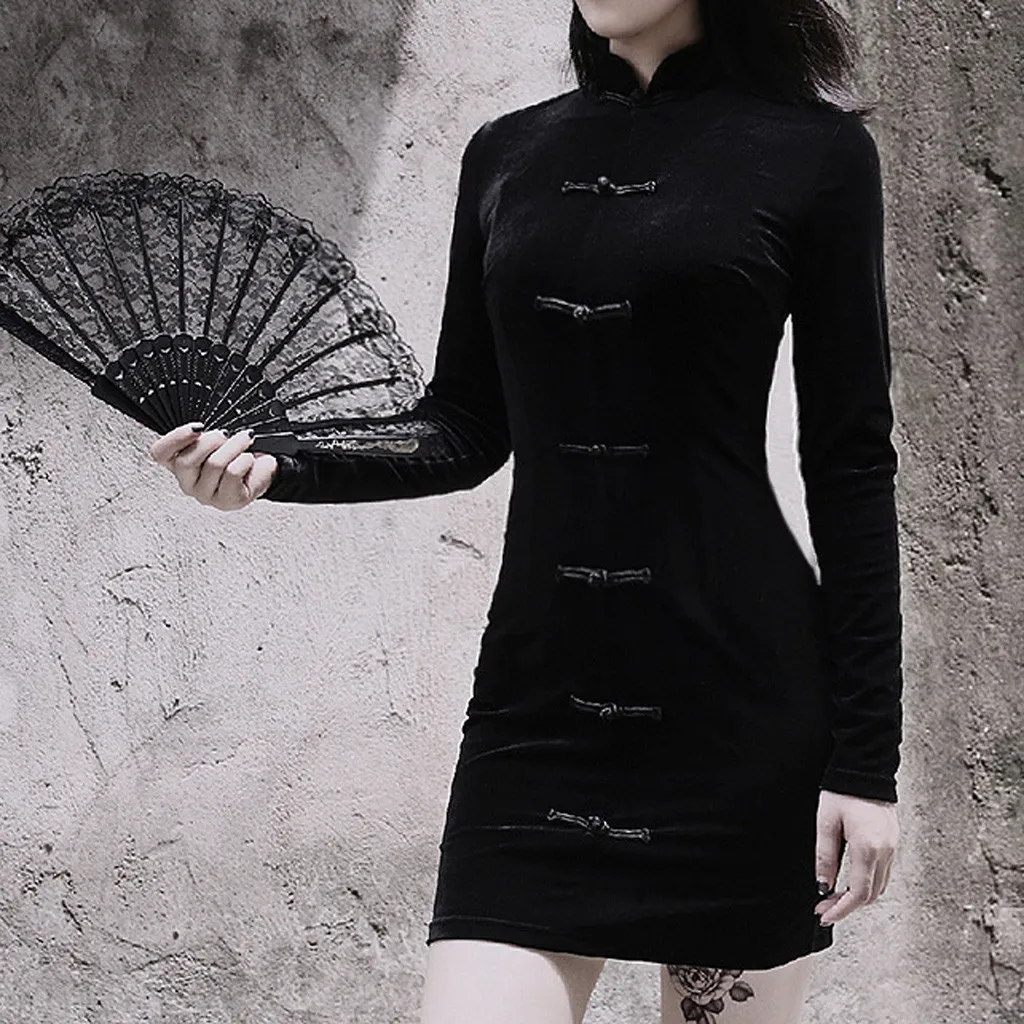Платье женское с разрезами по бокам и воротником стойкой|Женские платья| |