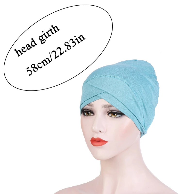 

New Stretch Cotton Forehead Cross Muslim Hijab Turban Solid Women Head Scarf Inner Cap For Hijabs Indian Bonnet Caps