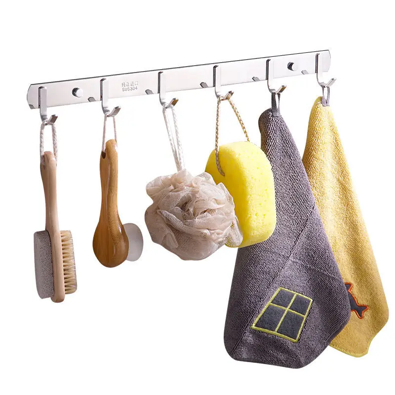 

Perforated 2021 Hook Stainless Steel Bathroom Towel Hook Rear Coat Umbrella Row Hook Kitchen Sticky Hook Wall-mounted G8138