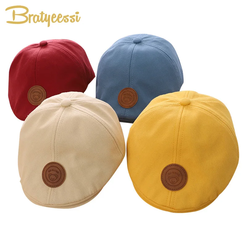 

Fashion Baby Hat for Boys Cotton Kids Beret Cap Solid Color Vintage Baby Boy Accessories for 1-3Y
