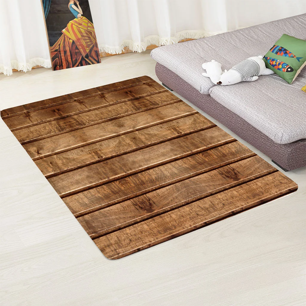 

ALWSREH Brand Wood Grain 3D Printed Flannel Floor Mats Are Used for Bedroom Heat Insulation, Non-slip, Comfortable and Durable