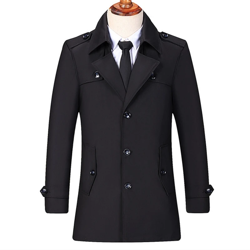 

2021 Spring And Autumn New Mid-Length Trench Coat Men'S Korean Style Fashion Casual Jacket Male Business Formal Wear Lapel Top