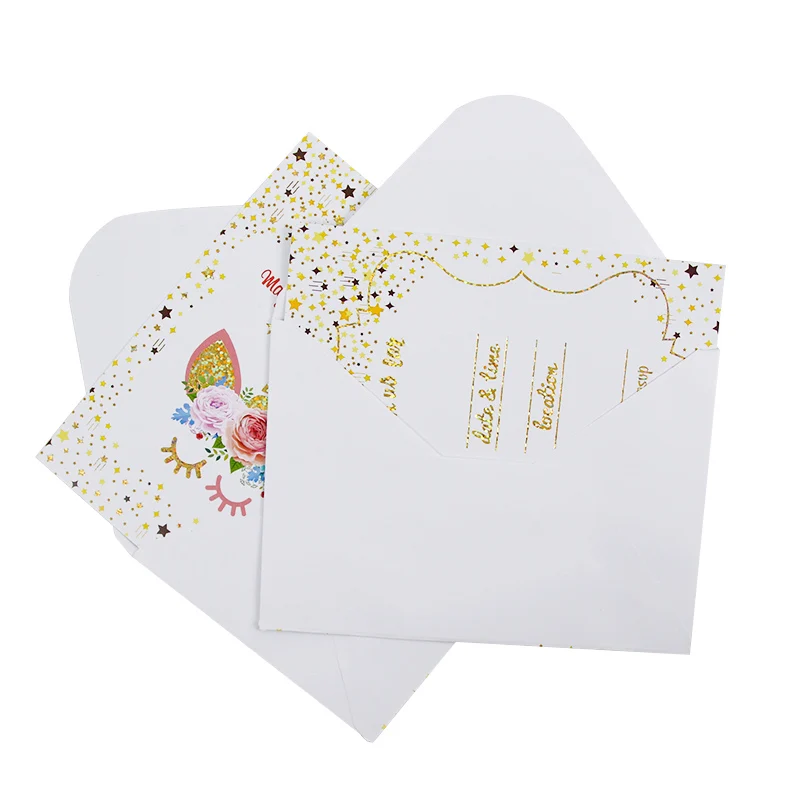 День рождения карты с конвертом Единорог тема пригласительный билет Baby Shower