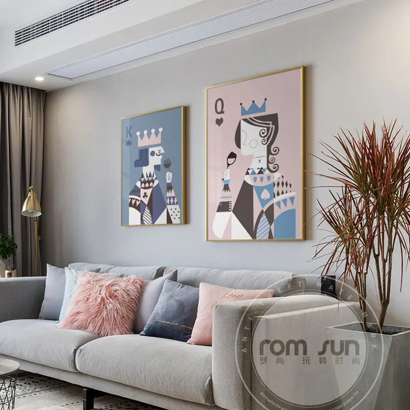 Картина на холсте покер король королева в Моранди цветные картины настенные для