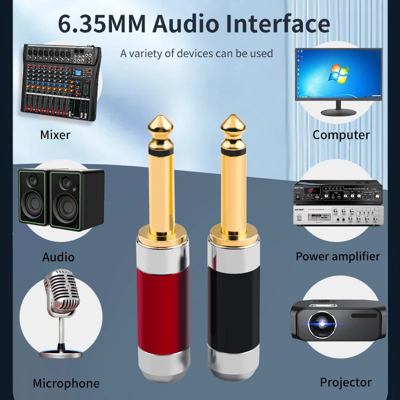 

4Pcs Audio Adapter Connector 6.35mm 6.5mm Mono Microphone Plug for Amplifier Guitar Mixer Cable