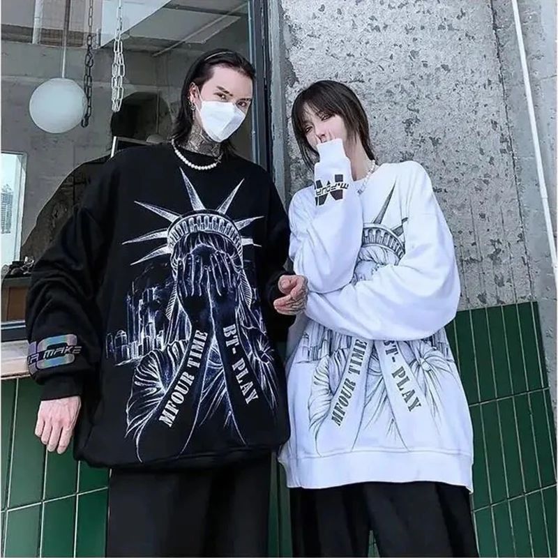 

Ins Street Women's Long Sleeve Round Neck Loose Reflective Hip Hop Sweater Lovers Wear New European And American Fashion Oodji