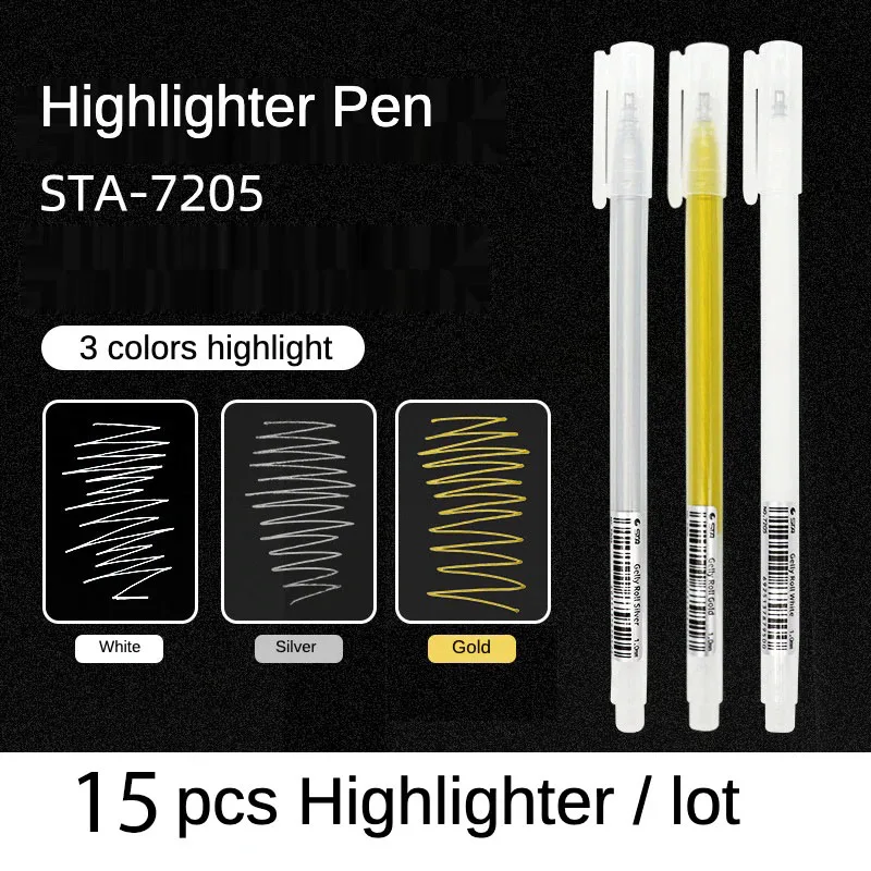 15pcs/lot White/Silver/Gold Highlighters Markers Sketch Watercolor Color-pencils Hand-draw Black Card Drawing Pen Set Stationery