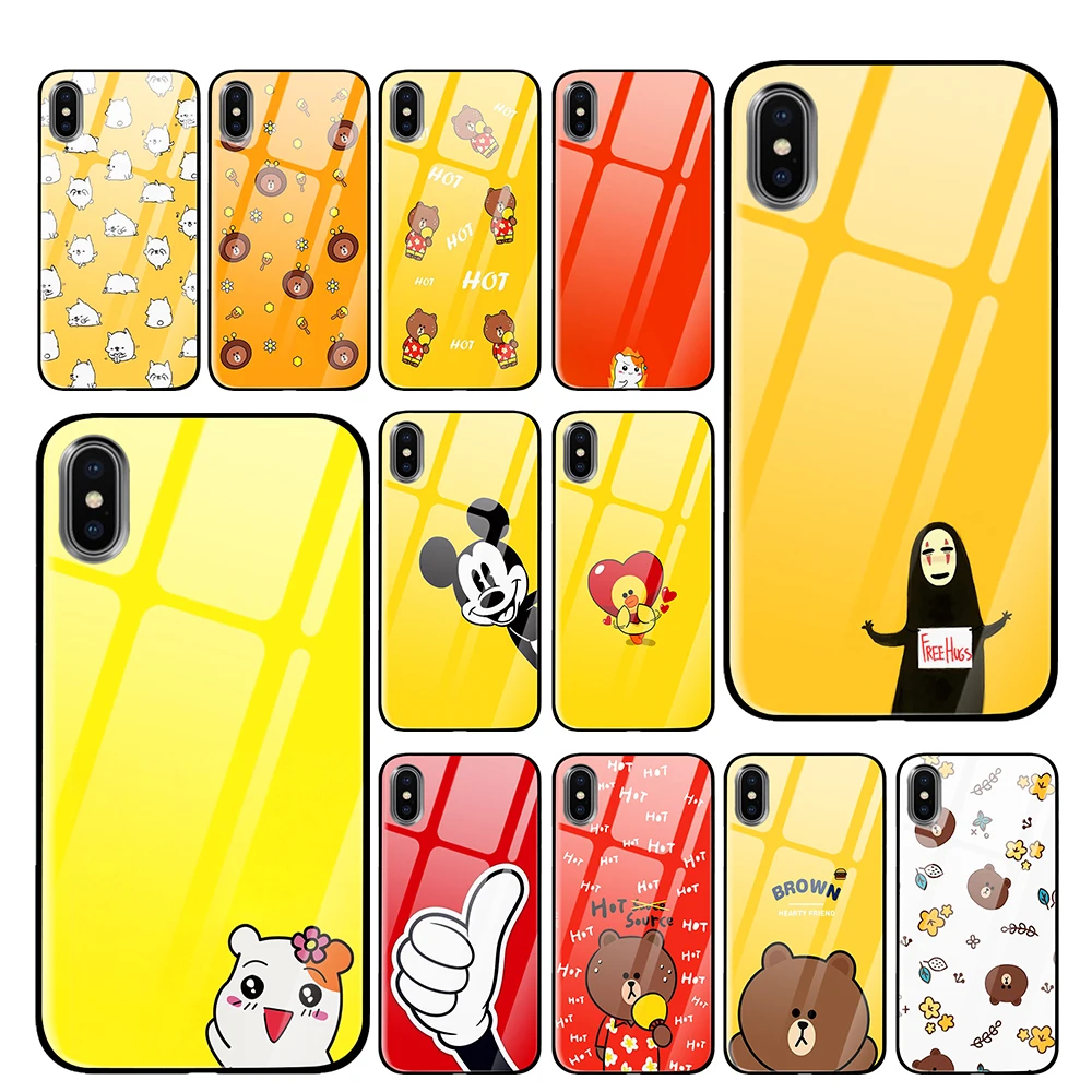 Роскошный чехол из закаленного стекла красного и желтого цвета для iPhone 5 5S 6 6s 7 8 Plus