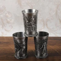 old fashioned egypt myth short glass cup retro bronze 3d embossment carving metal cup spirits small goblet cocktail wine glass