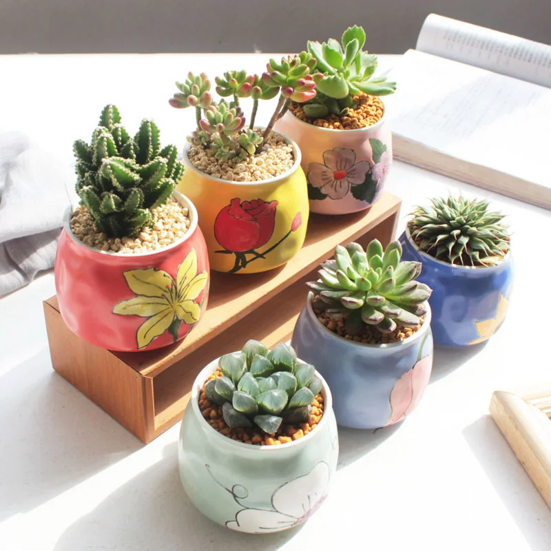 

Home Garden Decoration Ins Modern Hand-Painted Succulen Classical Ceramic Flowerpot Desktop Fashion Green Planting Pot Artware