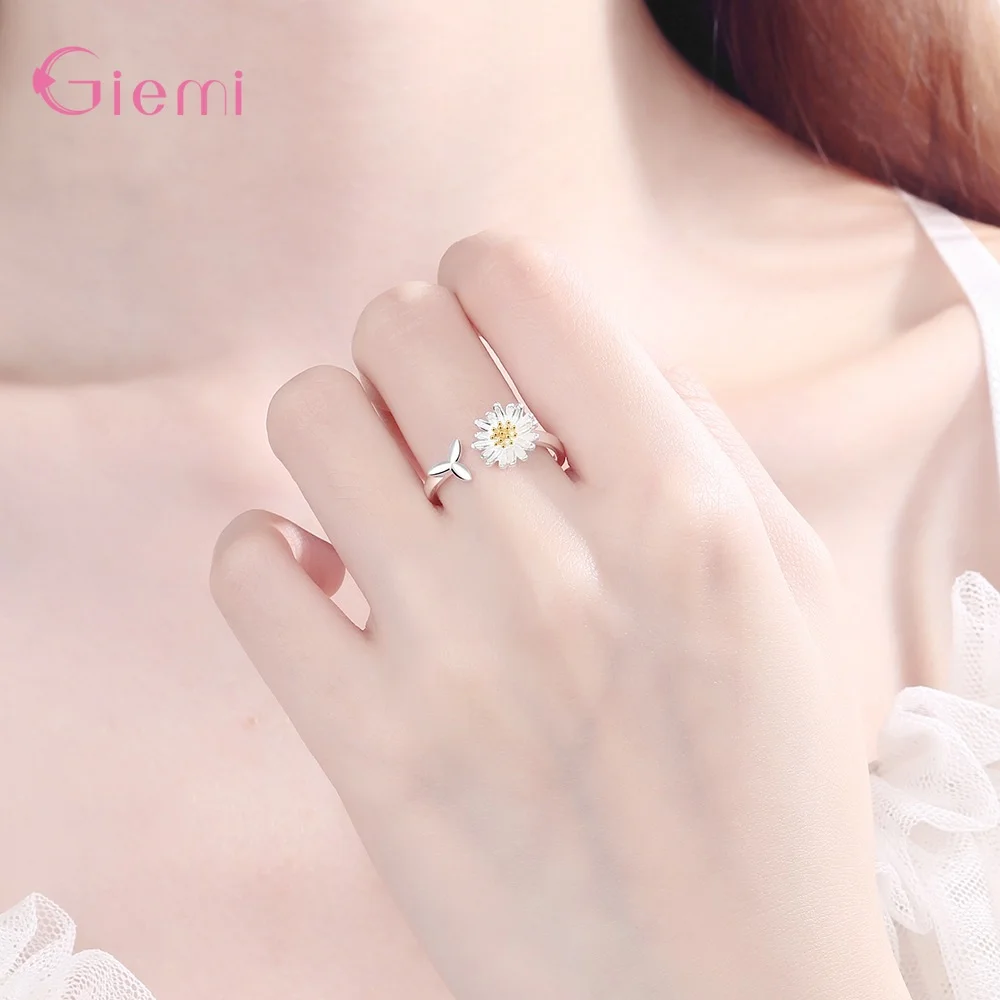 

Genuine 925 Sterling Silver Flower Shape Open Adjustable Finger Rings For Women Fine Jewelry Accessory New Trendy