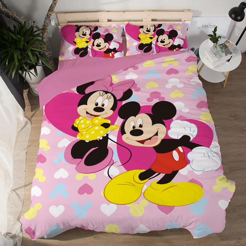 

Cute Minnie Mickey Mouse Bedding Set 3 pcs Single Double Twin Full Queen King size Bed Cover Pillow Cases Room Decor