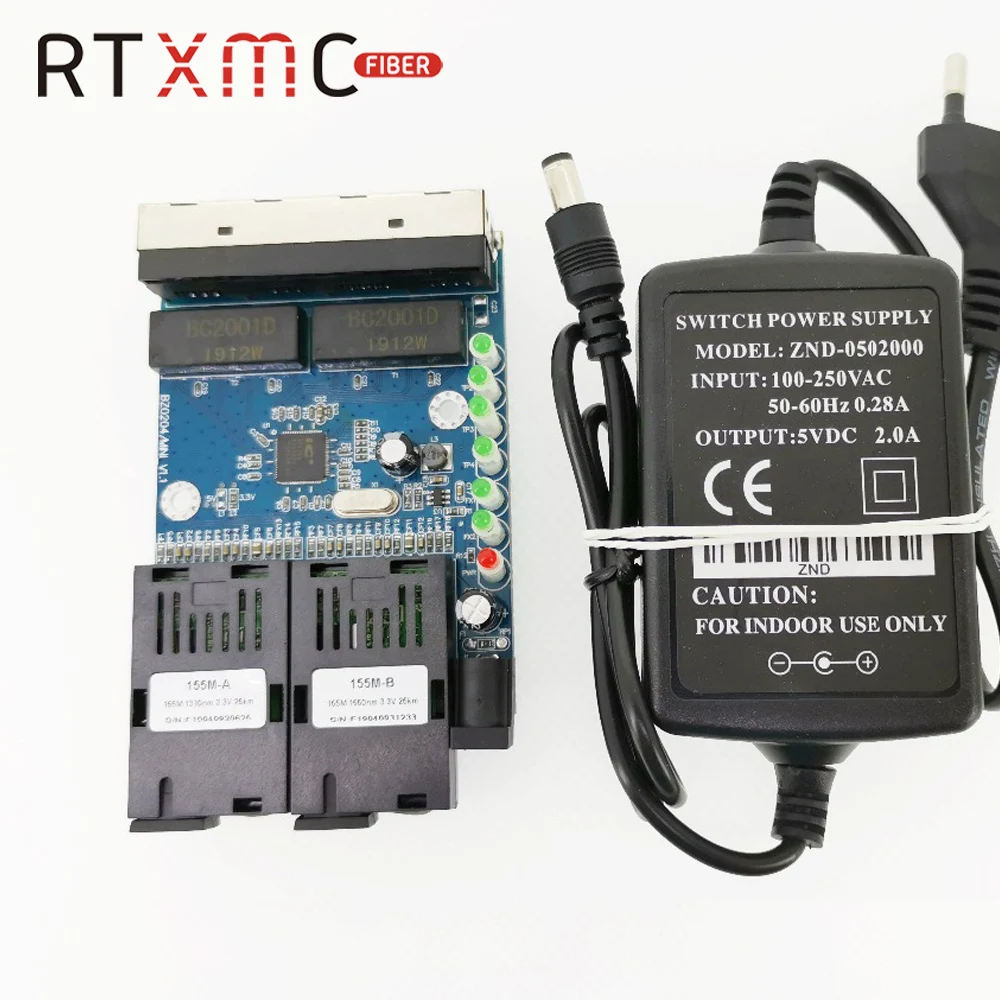 Коммутатор Ethernet с 4 портами Fast Erhetnet 2F4E 10/100 м 2 волоконных порта SC 25 км UTP RJ45