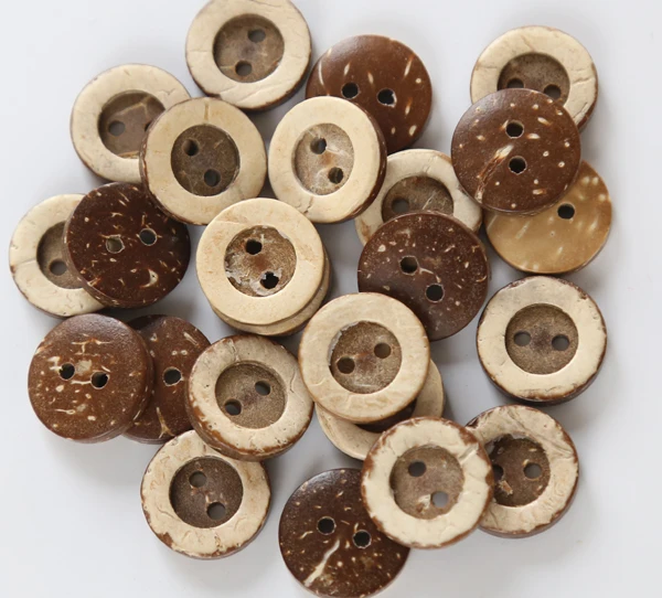

50pcs/lot Size:11-18mm Round Natural Coconut Button 2 Holes Clothing Sewing Accessories (ss-2113)