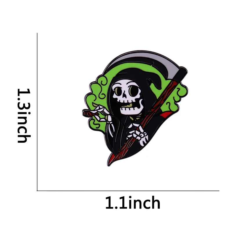 Эмалированная брошь в виде черепа зеленого огня мрачного Жнеца кости смерти