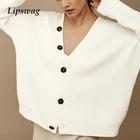 Женский однобортный Кардиган с длинным рукавом, повседневный свободный трикотажный Однотонный свитер в уличном стиле с V-образным вырезом, верхняя одежда на весну