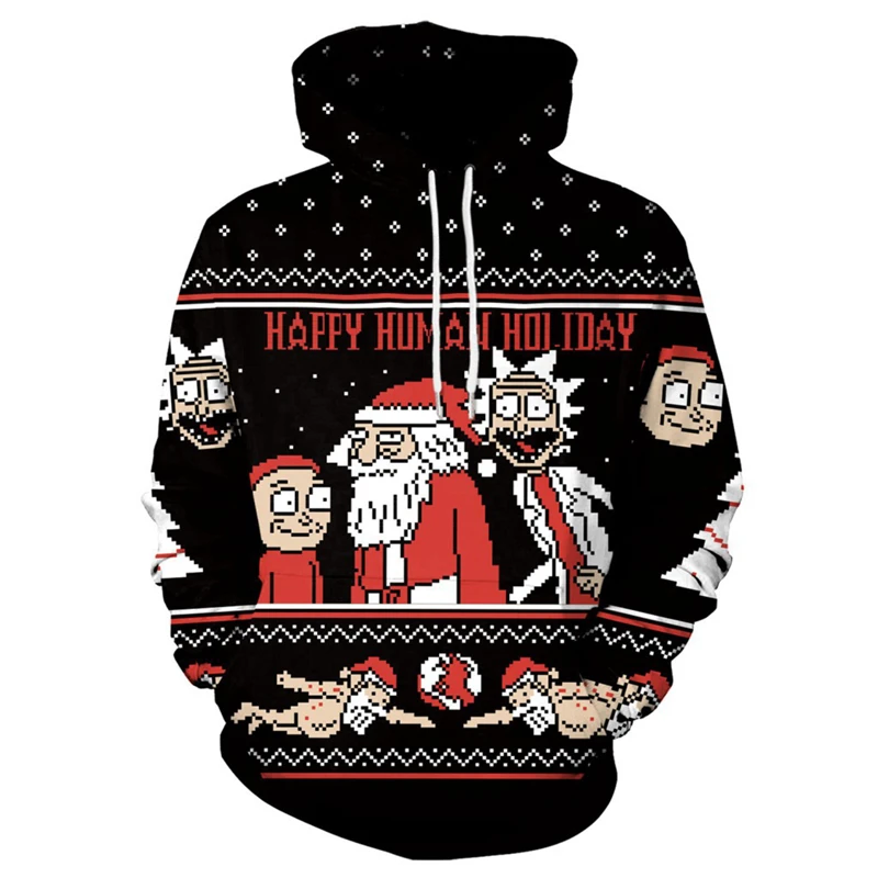 Lyprerazy Rick and Morty/Рождественские толстовки с капюшоном с принтом Санта-Клауса, унисекс, толстовка с капюшоном, повседневный спортивный костюм, пуловер с капюшоном