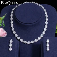 beaqueen stunning full cubic zirconia water drop earrings choker necklace wedding jewelry set for brides bridesmaids js056
