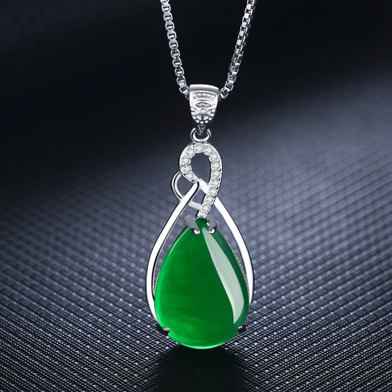 

S925 Sterling Silver Women's Necklace Natural Corundum Pendant Jade Turquoise S925 Collarbone Jewelry Jade Gemstone Bizuteria