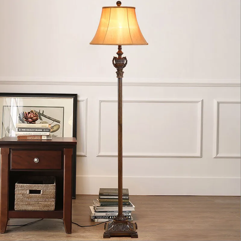 

Northern Europe brown vertical resin Floor Lamps American vintage rural E27 foot pedal fabric lamp bedside&foyer&studio SJBN036