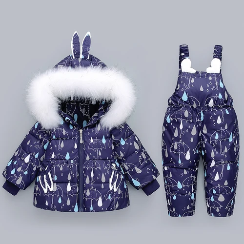 dark blue Стильный комплект зимней одежды для детей, зимняя Лыжная одежда для малышей, пуховик для маленьких мальчиков и девочек+ комбинезон, парка для маленьких мальчиков, зимний комплект, теплый комплект для малышей - Цвет: dark blue