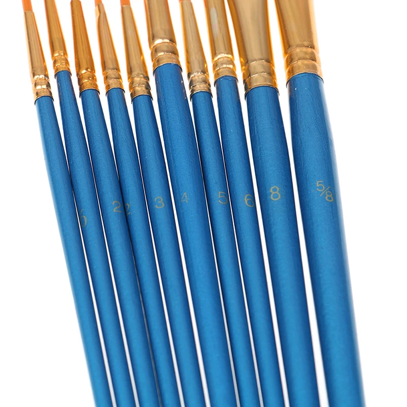 

10Pcs Watercolor Gouache Paint Brushes Different Shape Round Pointed Tip Nylon Hair Painting Brush Set Art Supplies