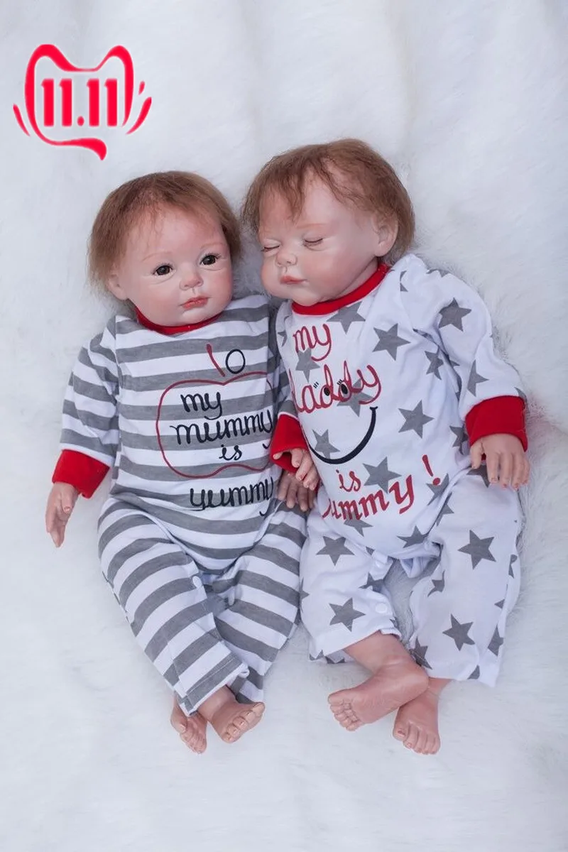 2 шт. ручной работы Reborn Twins Baby Dolls мальчик+ девочка 22 ''Мягкие силиконовые игрушки Reborn Baby Dolls