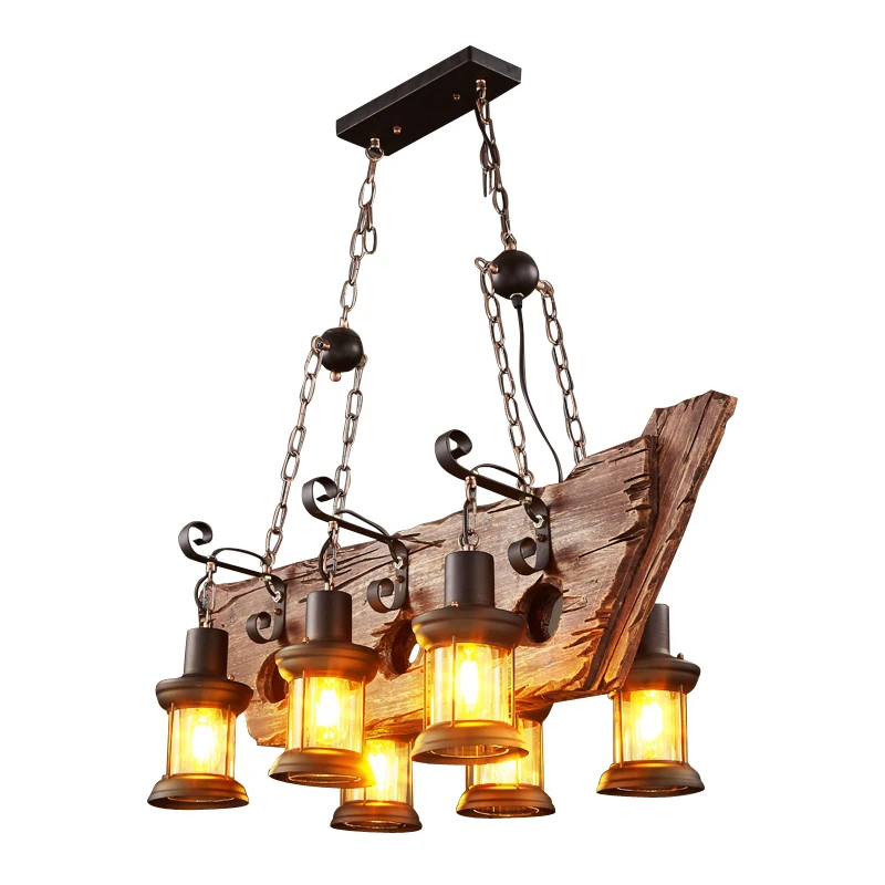 

Vintage Old Boat Solid Wood Pendant Lamps LOFT Bar Creative Personality Wooden Lamp Industrial Pendant Lights for Living Room