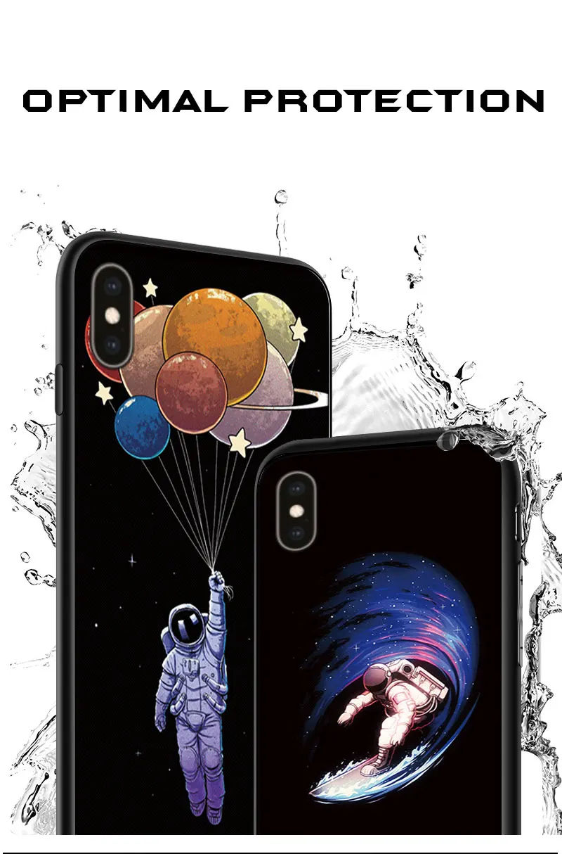 Черный чехол из ТПУ для Apple iPhone X XR XSMax 11 чехол Модный мультяшный астронавт для Apple iPhone 6 6S 7 8 Plus чехол для телефона бампер