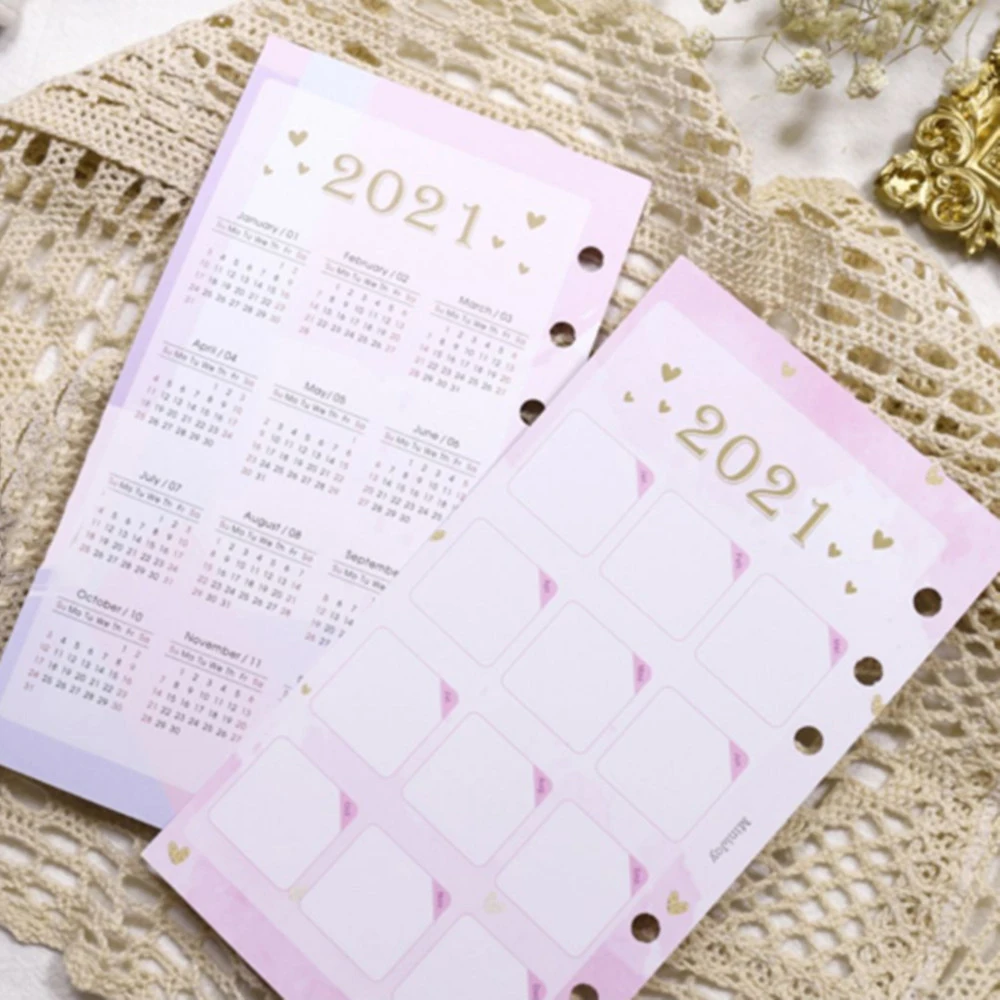 

2021 Calendar 6 Holes Loose-Leaf Notebook Dividers A5/A6/A7 Planner Index Paper Separator Pages Paper Refill Label Bookmark