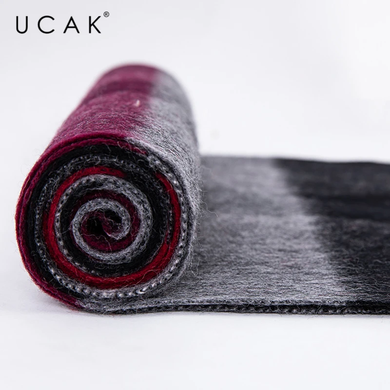 UCAK Brand Autumn Winter Warm Scarfs Soft Men Women Casual Plaid Pure Wool Scarf Shawl Wrap Knit Long Striped With Tassel A16