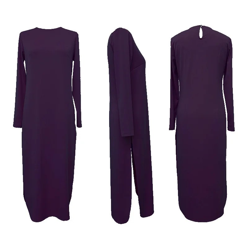 Fashion Saudi Arabia Islamic Female Abaya Dress+Trouser Two-piece Set Solid Color Muslim Clothing Longue Femme Musulman De Mode