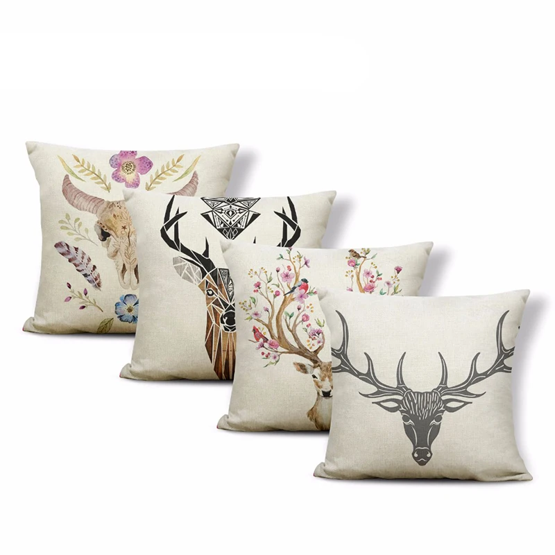 Роскошная Подушка на заказ рога цветы перья текст бохо наволочки украшение для