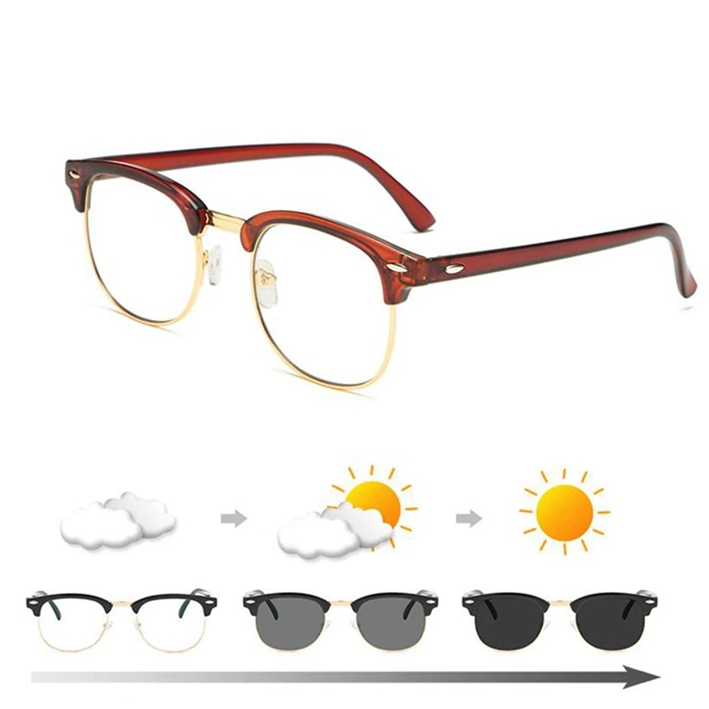 Diopter SPH 0-0.5-1-1.5-2-2.5-3-3.5-4-4.5-5-5.5-6.0 Anti Blue light Sun Photochromic Finished Myopia Glasses - Цвет оправы: Tea
