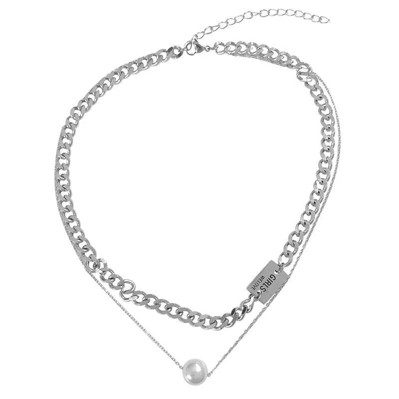Stainless Steel Choker Necklace for Women Letter Engraved Nameplate Charm Chocker Girls Pearl Pendant Statement Jewelry | Украшения и